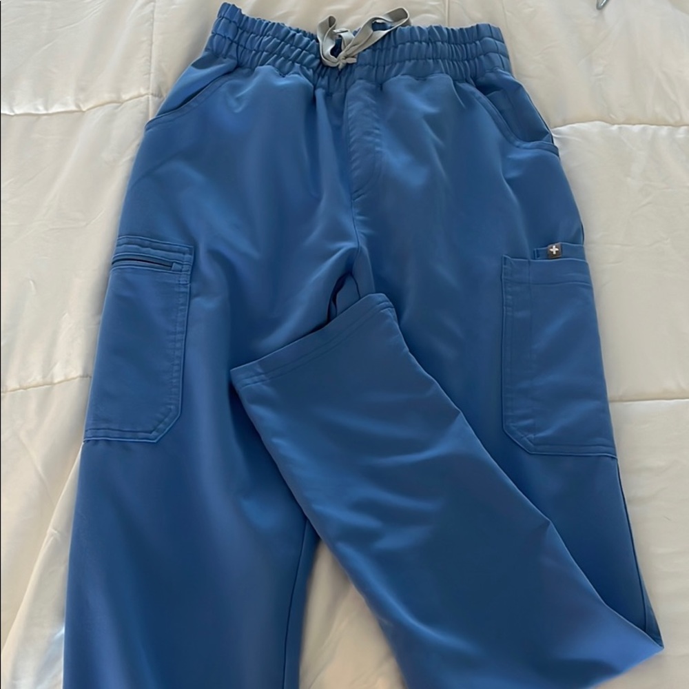 Figs high waisted scrub pants- Ceil blue